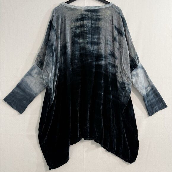PETE&GRETA Johnny Was Teal Tie Dye Velvet Boho Tunic OVERSIZED 36" Chest Sz. S - Picture 2 of 11